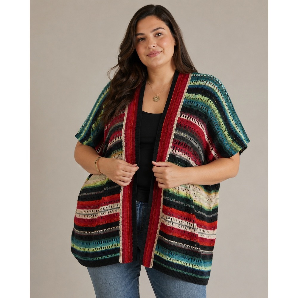 Lauren Ralph Lauren Womens XL Striped Open Knit Cardigan Boho Oversized Sweater
